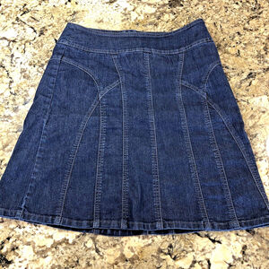 Size 8 RW & CO. Womens Denim Jean Skirt Dark Blue 1/4 Zip Back Knee Length CN